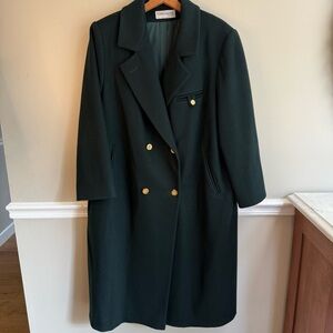 Vintage Hunter Green Wool Coat Forecaster Boston Double Breasted Gold Buttons 18